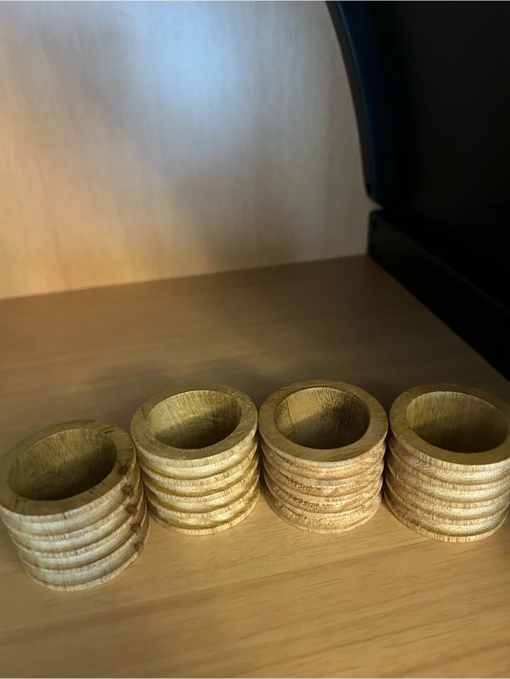Set of 4 Wooden Textured Napkin Rings